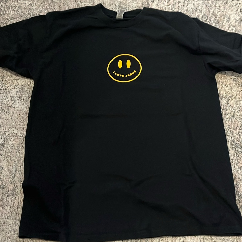 Black Jesus Tee with Yellow Smile Graphic